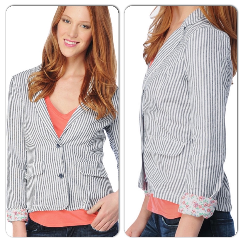 Anthro Splendid Navy/White Stripes Jacket - Med